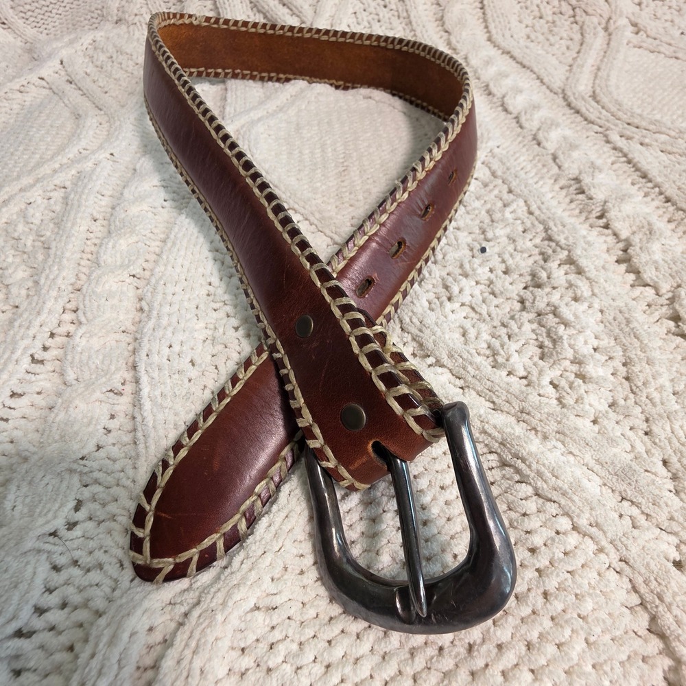 VTG Billy Belts California Leather Belt Brown Whipstitch Western Mens Size 30